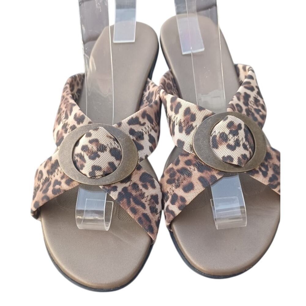 Munro American Leopard Mesh Comfort Slide Sandals Wide 8.5W Low Heel